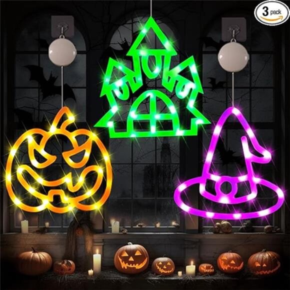 Halloween Decorations Lights - 3PCS Window Decorations with Orange Pumpkin - Picture 7 of 7